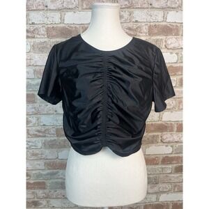 Good American Black Ruched Short Sleeve Swim Top Sz 4